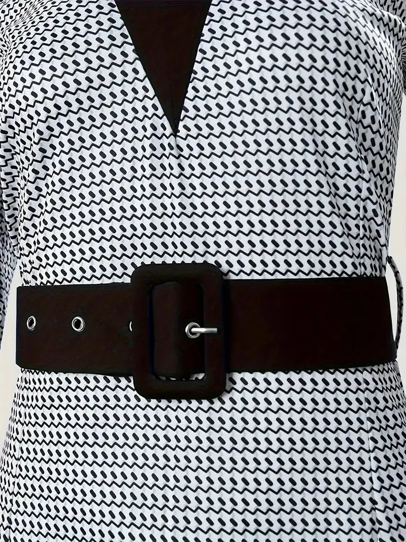 Plaid V Neck Long Sleeve Knee Length Dress For Women