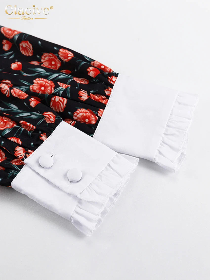 Office Midi Dress With Doll Collar Long Sleeves Elegant