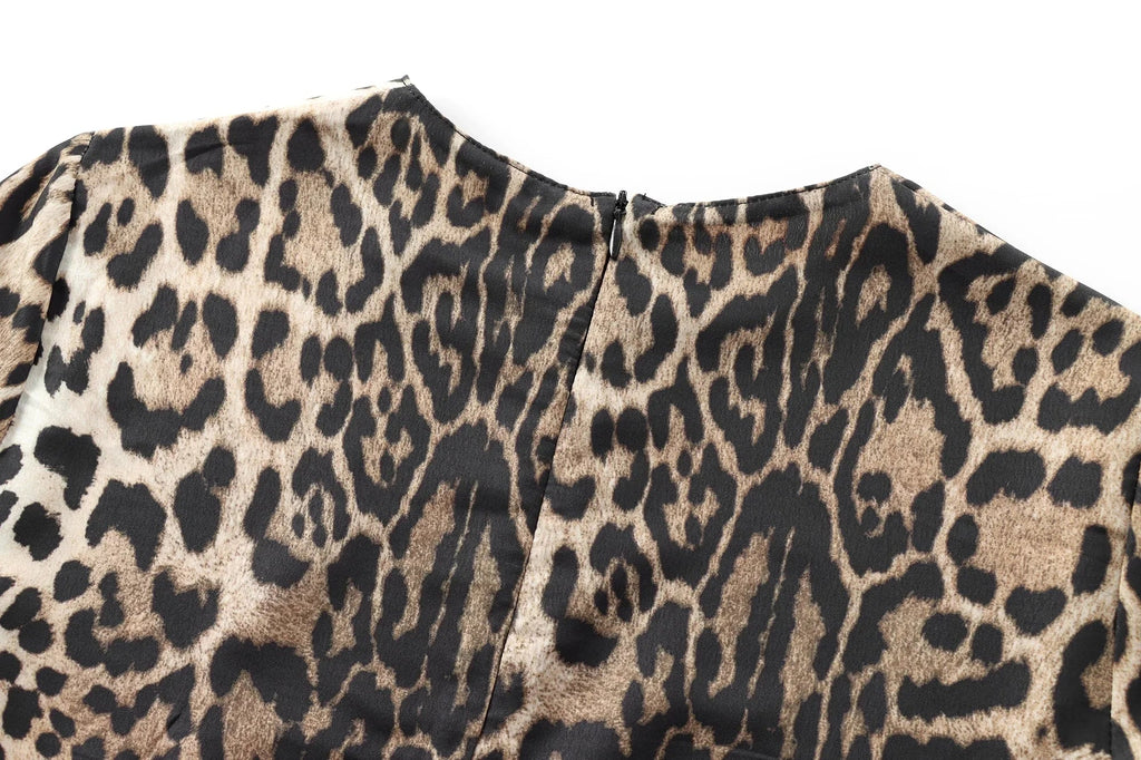 Leopard Print Midi Dress For Women Shirt Style Short Sleeve