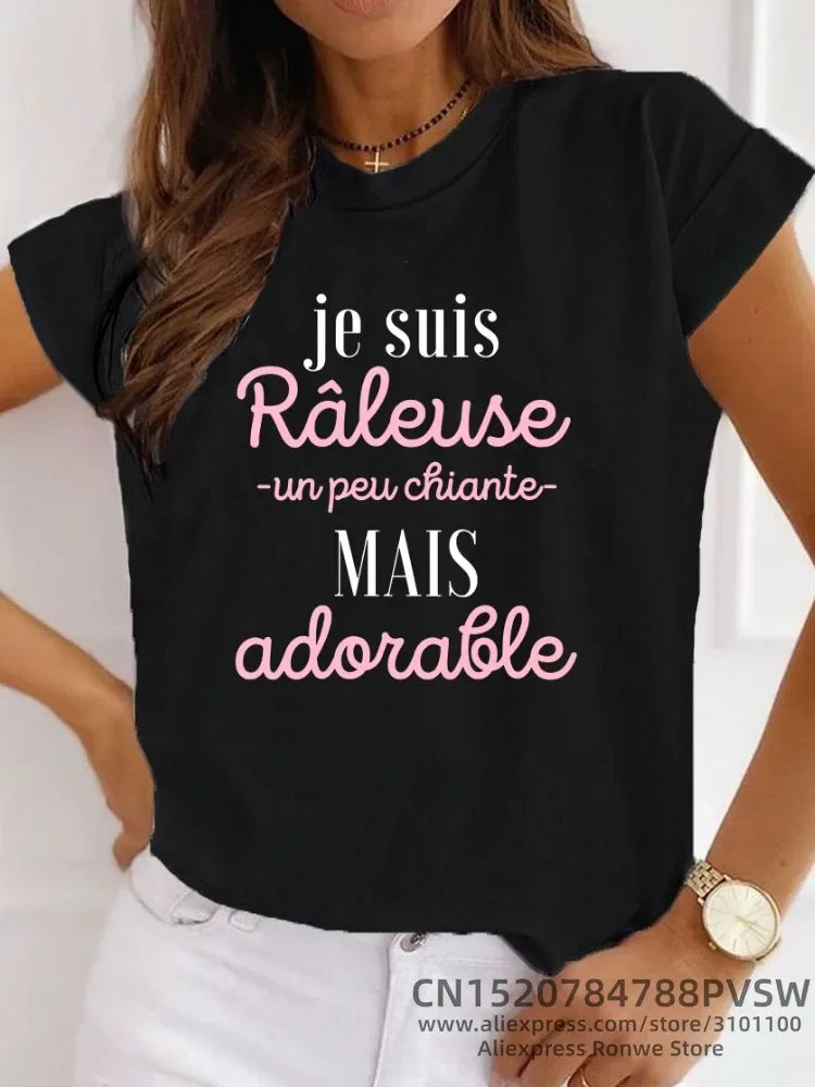 Je Suis Râleuse Graphic T-Shirt for Girls in Black and Pink Y2K Harajuku Style