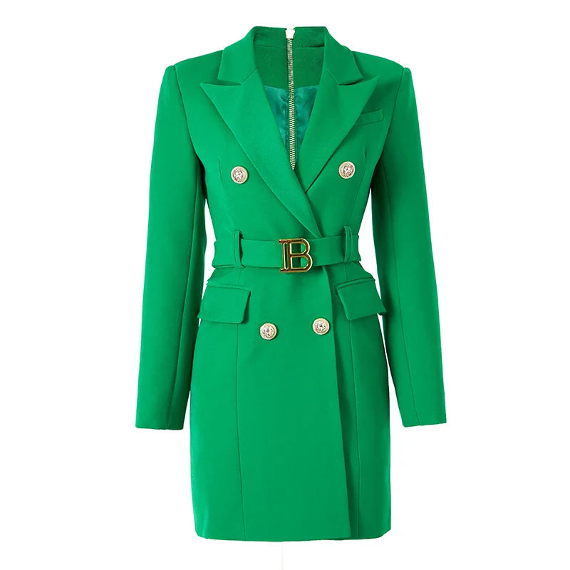 Womens Blazer Dress With Belt For Office Wear Buttons