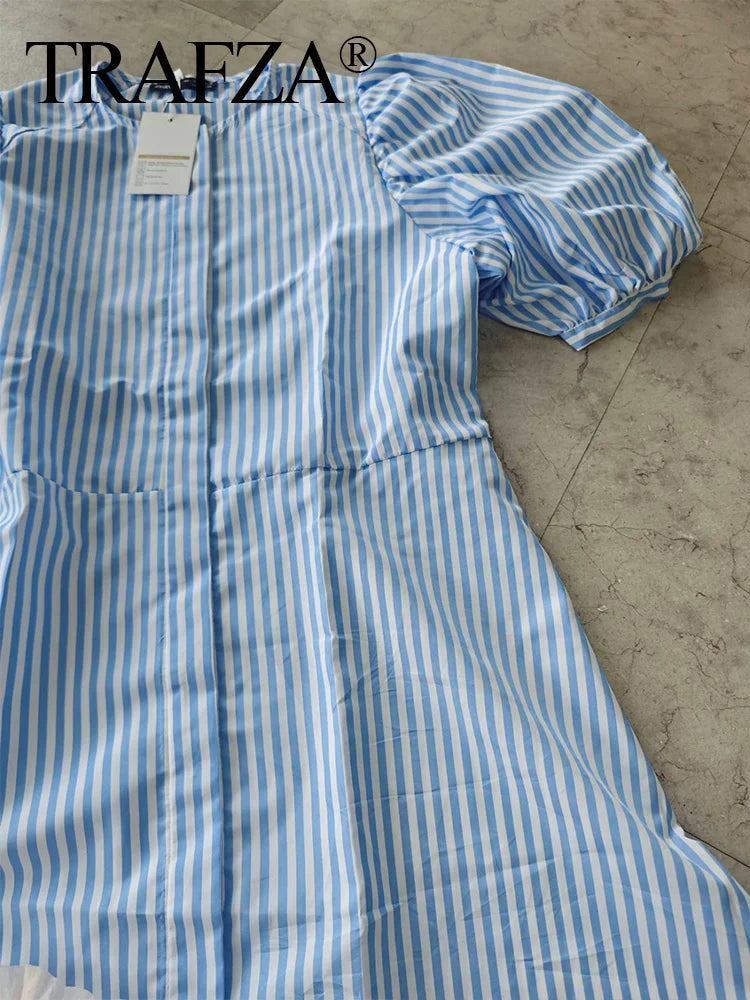 Orange Puff Sleeve Mini Dress With Bow Belt For Women