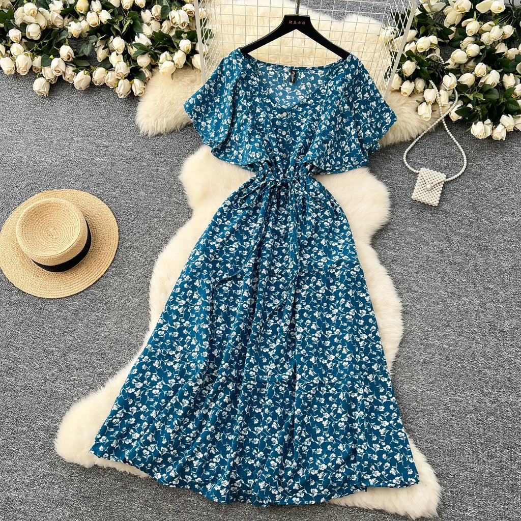 Floral Print Sundress V Neck A Line For Summer Party