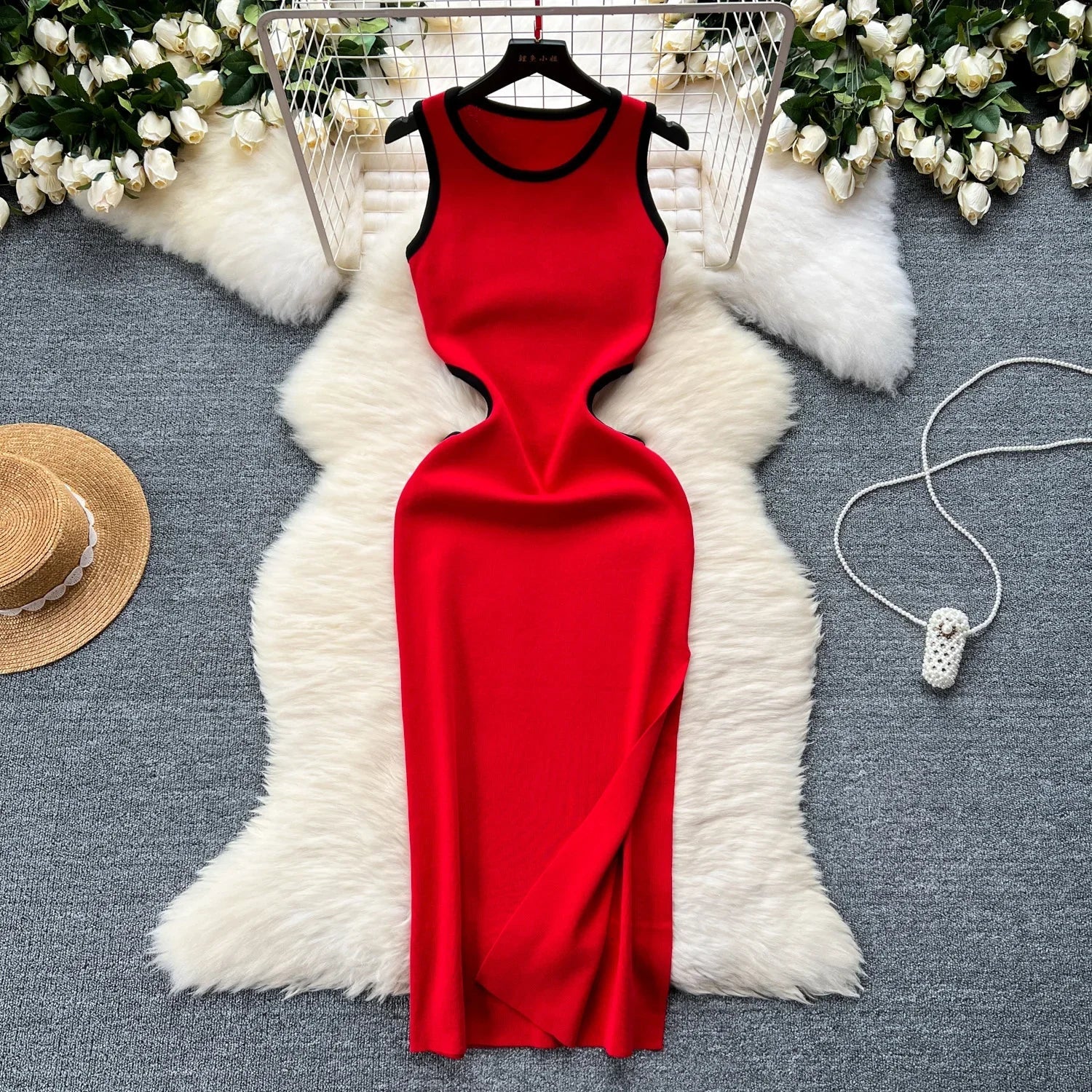 Sexy Cutout Waist Bodycon Dress Knitted Summer Sundress