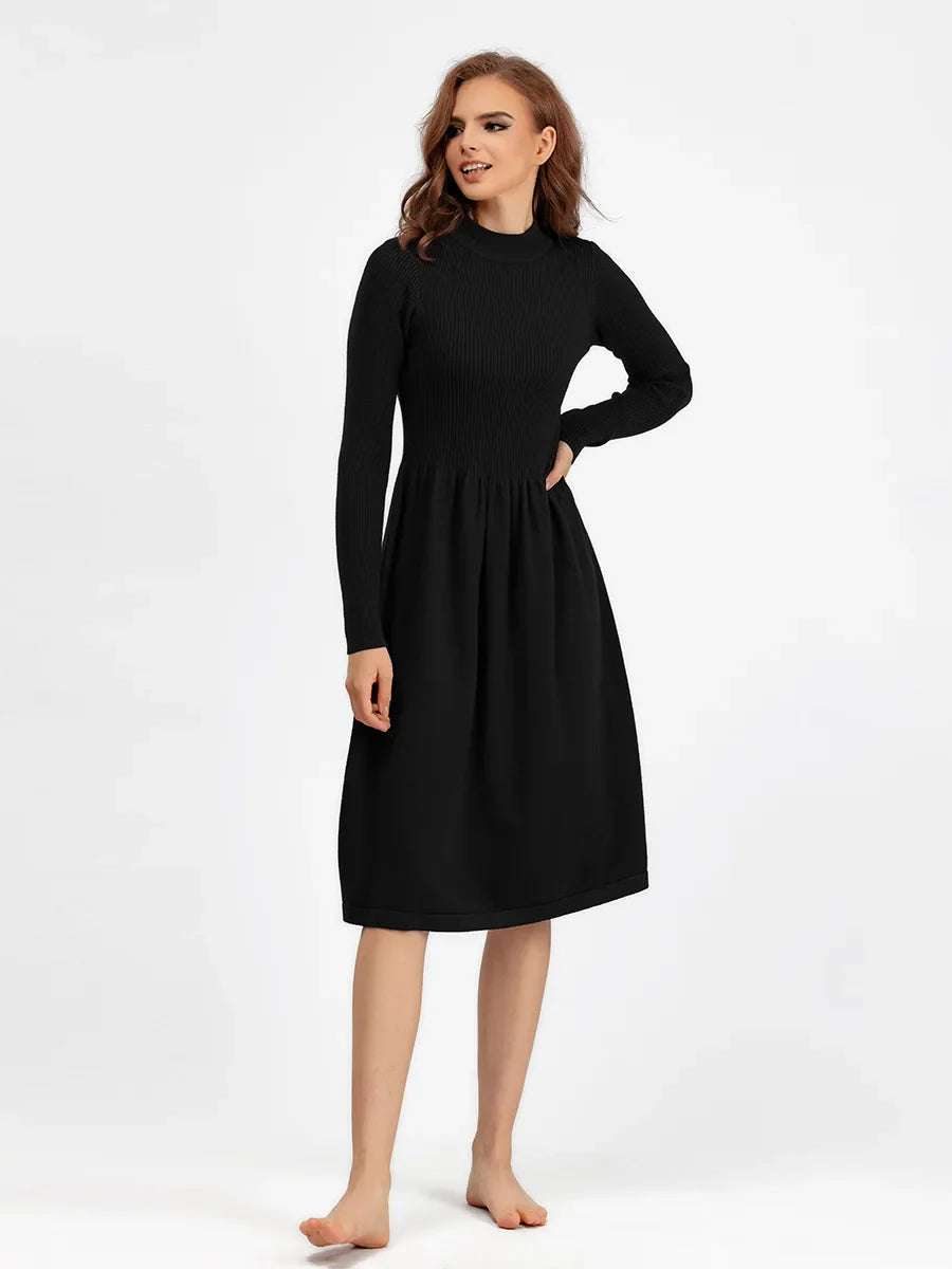 Women's Autumn Knit Dress Bodycon Maxi O Neck Chic Office