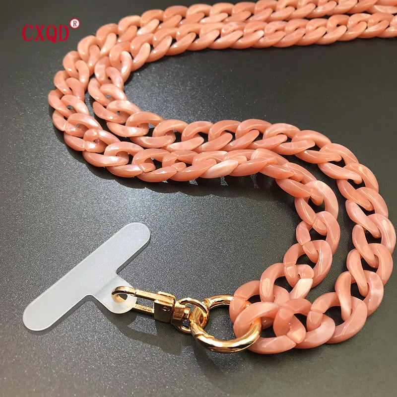 120cm Colorful Acrylic Phone Lanyard Neck Strap Anti-Lost Mobile Chain Accessories