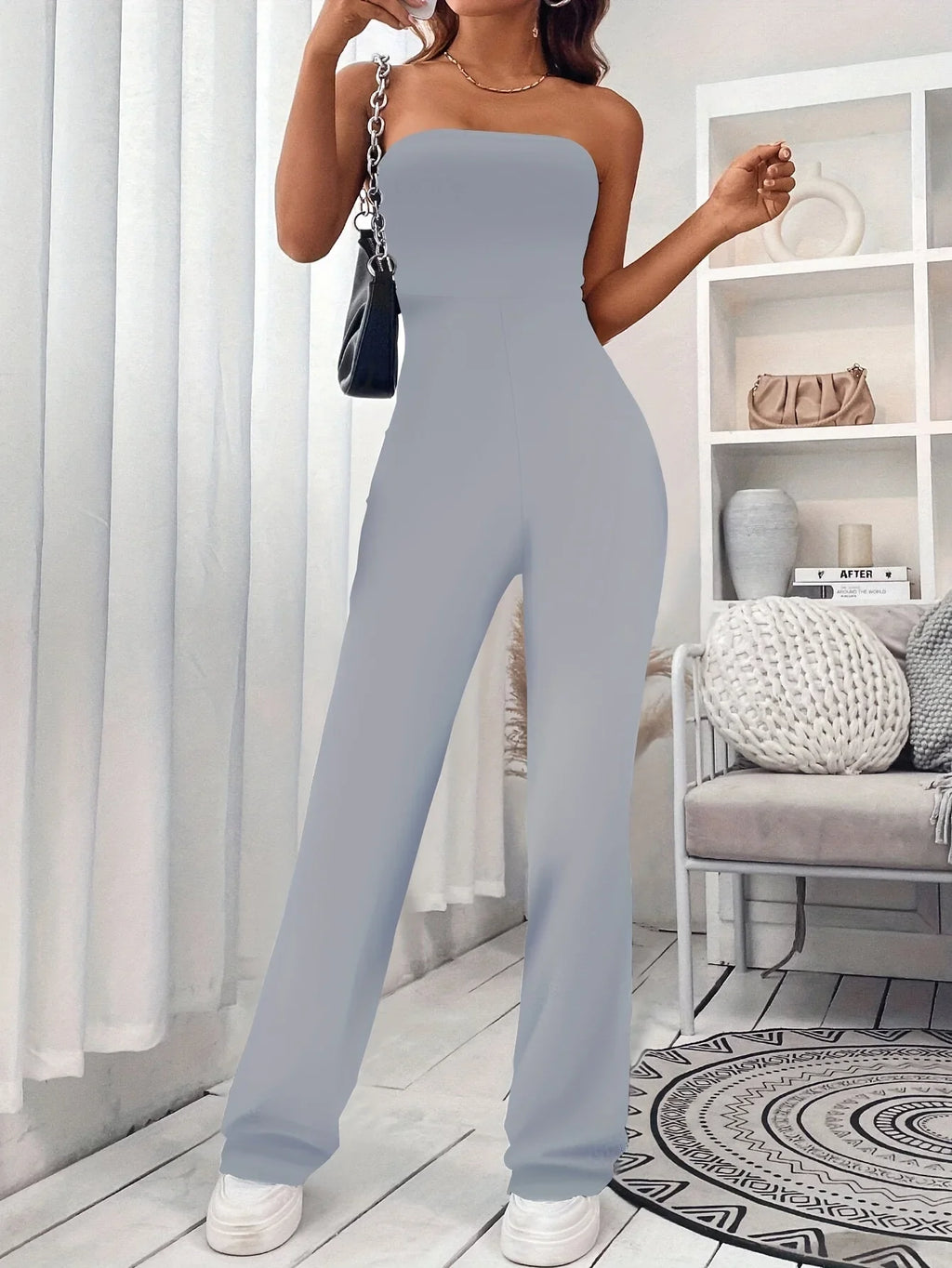 Elegant Women's Bustier Jumpsuit Slim Fit Solid Color One-Piece Pants Hip-Lifting Leg Design