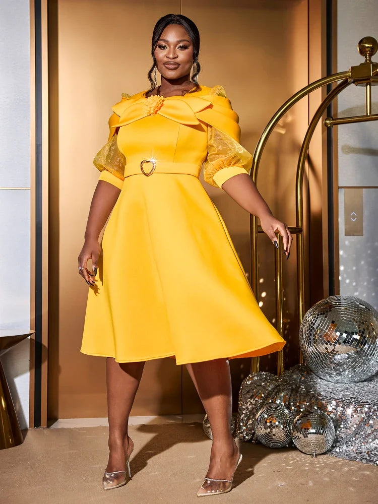 A Line Wedding Guest Dress With Tulle Sleeves 3D Flowers