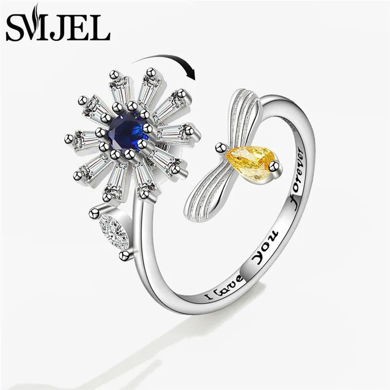 Sunflower Anxiety Ring Fidget Spinner with Butterfly and Hummingbird Charms for Stress Relief Gifts for Women