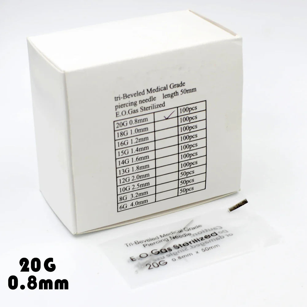 Surgical Steel Disposable Body Piercing Needles Sterile Medical Grade 12G to 20G Individual Pack