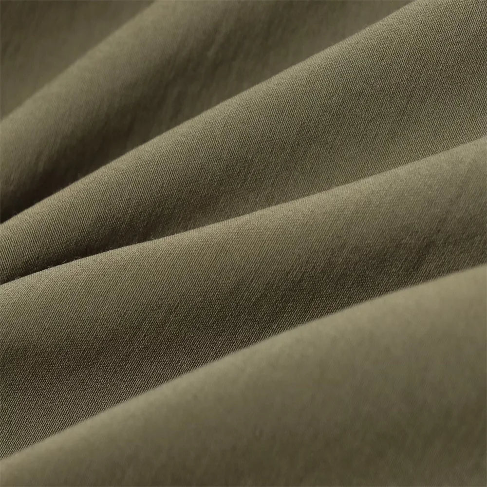 Olive Green Cowl Neck Asymmetric Zip Jacket with Elastic Waist Wide Leg Cargo Pants Set for Trendy Women's Fashion