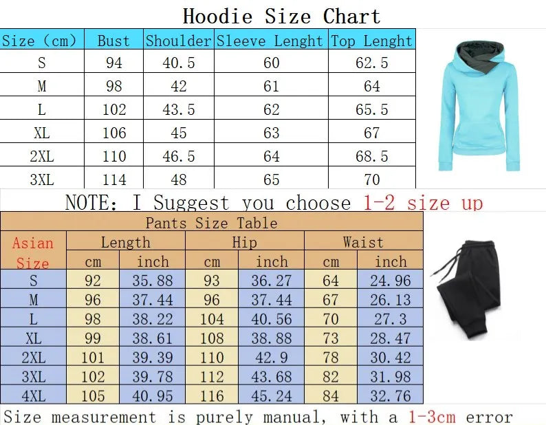Womens Casual Tracksuit Set with Double Neck Hooded Sweatshirt and Heart Print Sweatpants for Autumn and Winter