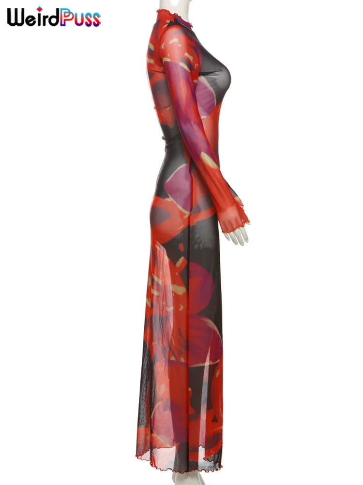 Colorful Print Velvet Bodycon Dress Women Long Sleeve