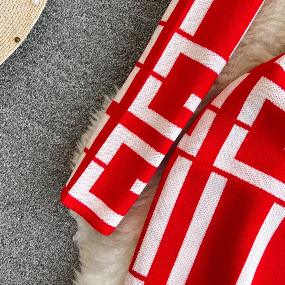 Geometric Knitted Bodycon Dress for Autumn Winter Women