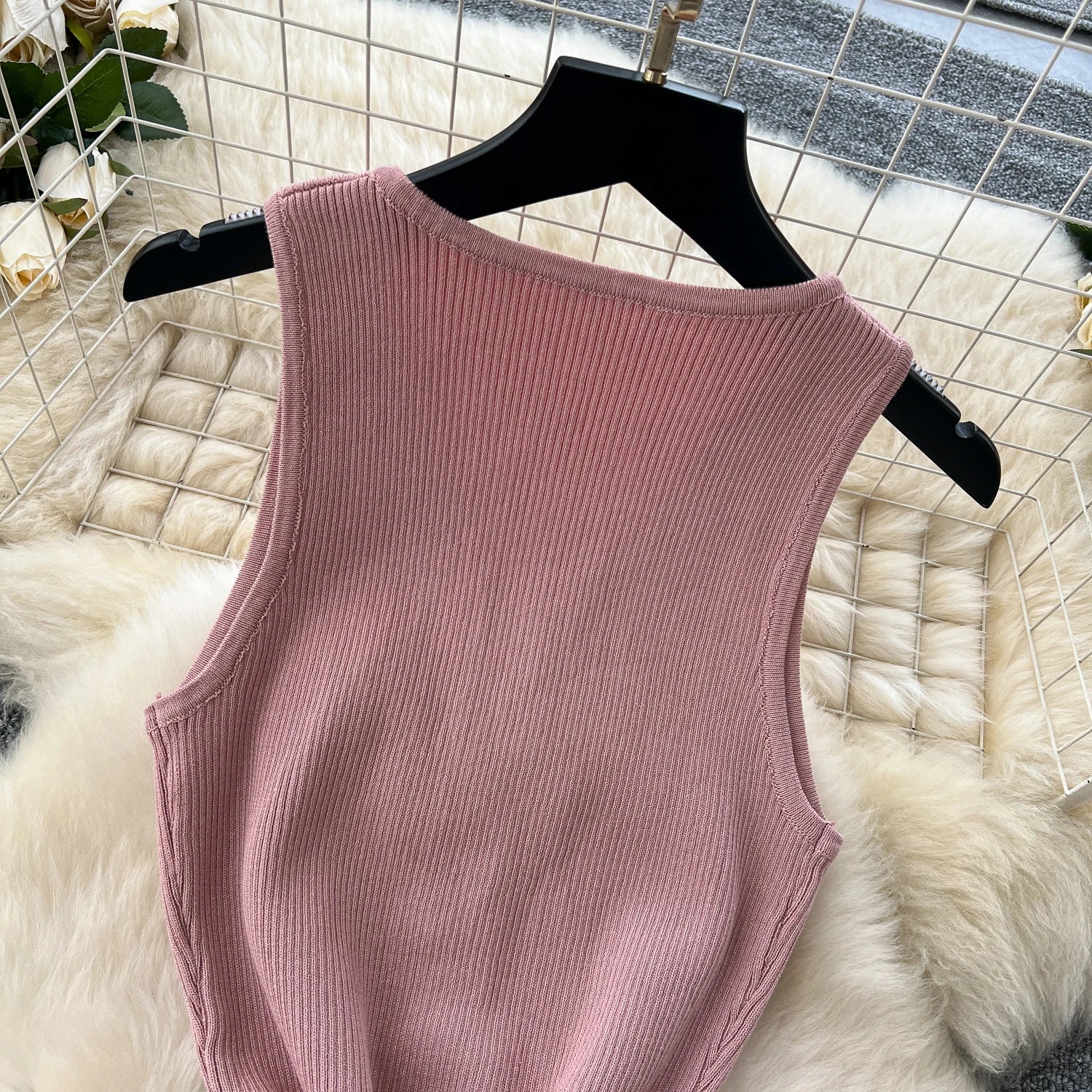 Elegant Solid Knitted O Neck Sleeveless Midi Dress Buttons