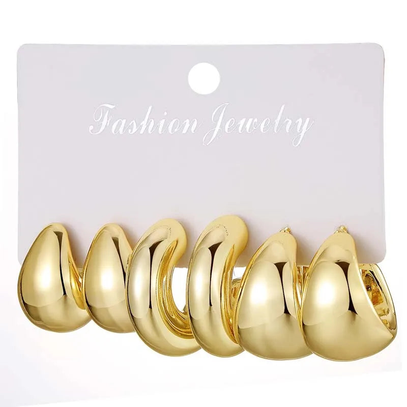 Trendy Gold Color Twisted C Shape Tear Drop Earrings Set for Women Fashion Jewelry