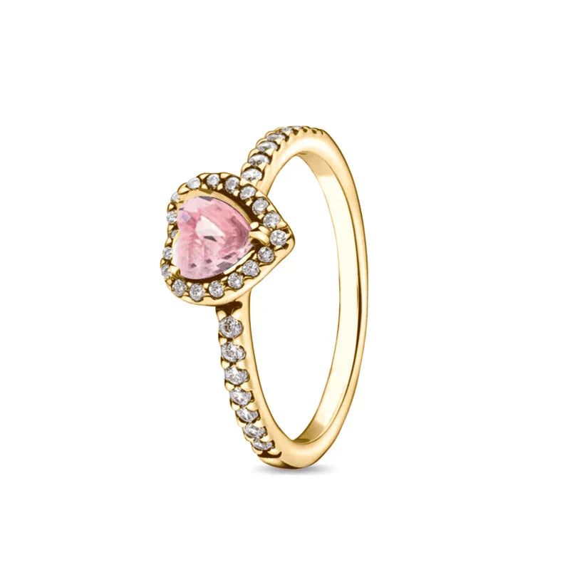 Classic Square Heart Shaped 925 Sterling Silver Ring in Exquisite Gold Color for Jewelry Gift