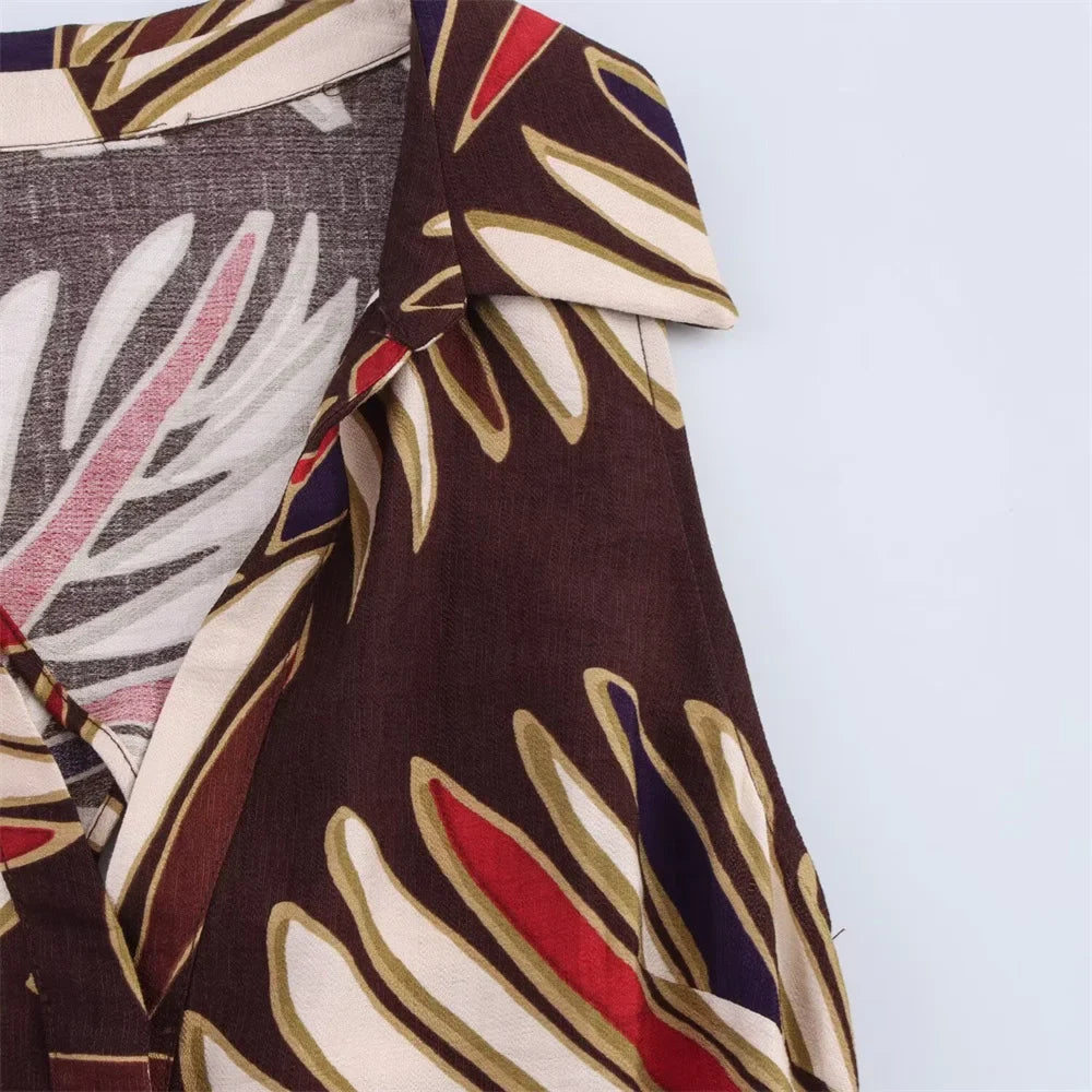 Waist Belt Midi Dress For Women With Lapel Decoration