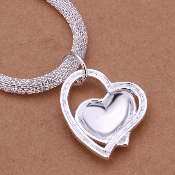 925 Sterling Silver Heart Charm Necklace for Women Fashion Wedding Jewelry 18 Inches