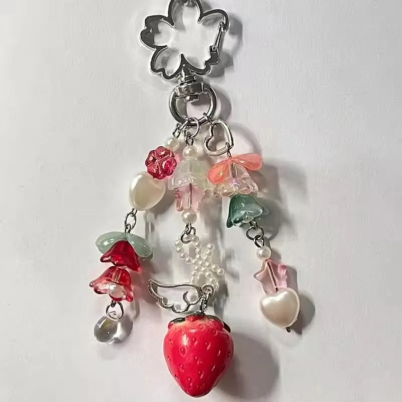 Cute Strawberry Bow Keychain Pendant for Girls Fashion Accessory and Gift