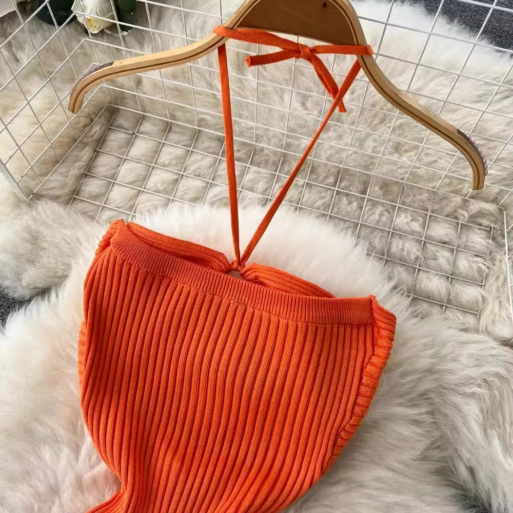 Sexy Knitted Bodycon Dress Women Split Design Party