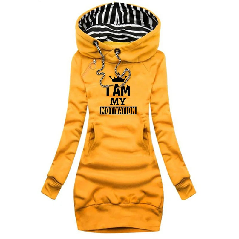 Women's Hoodie Dress With Pocket Long Sleeve Printed