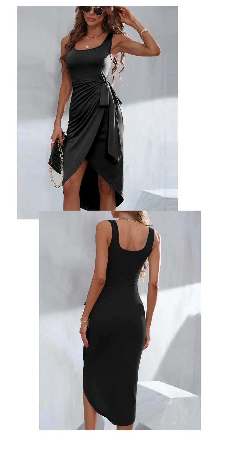 Black High Waist Slit Bodycon Long Dress Lace Up For Club