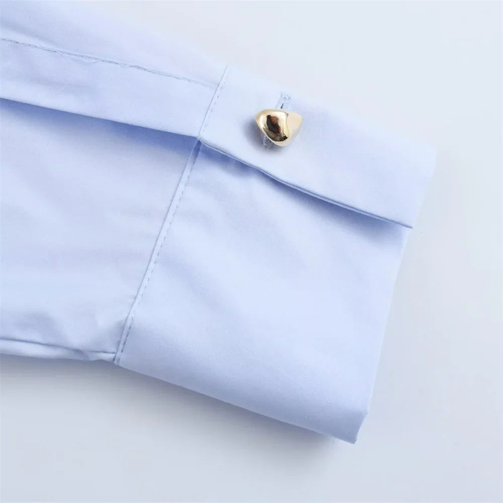 Women's Casual Long Sleeve Shirt Loose Fit Button Detail Poplin Collar Versatile Simple Everyday Style