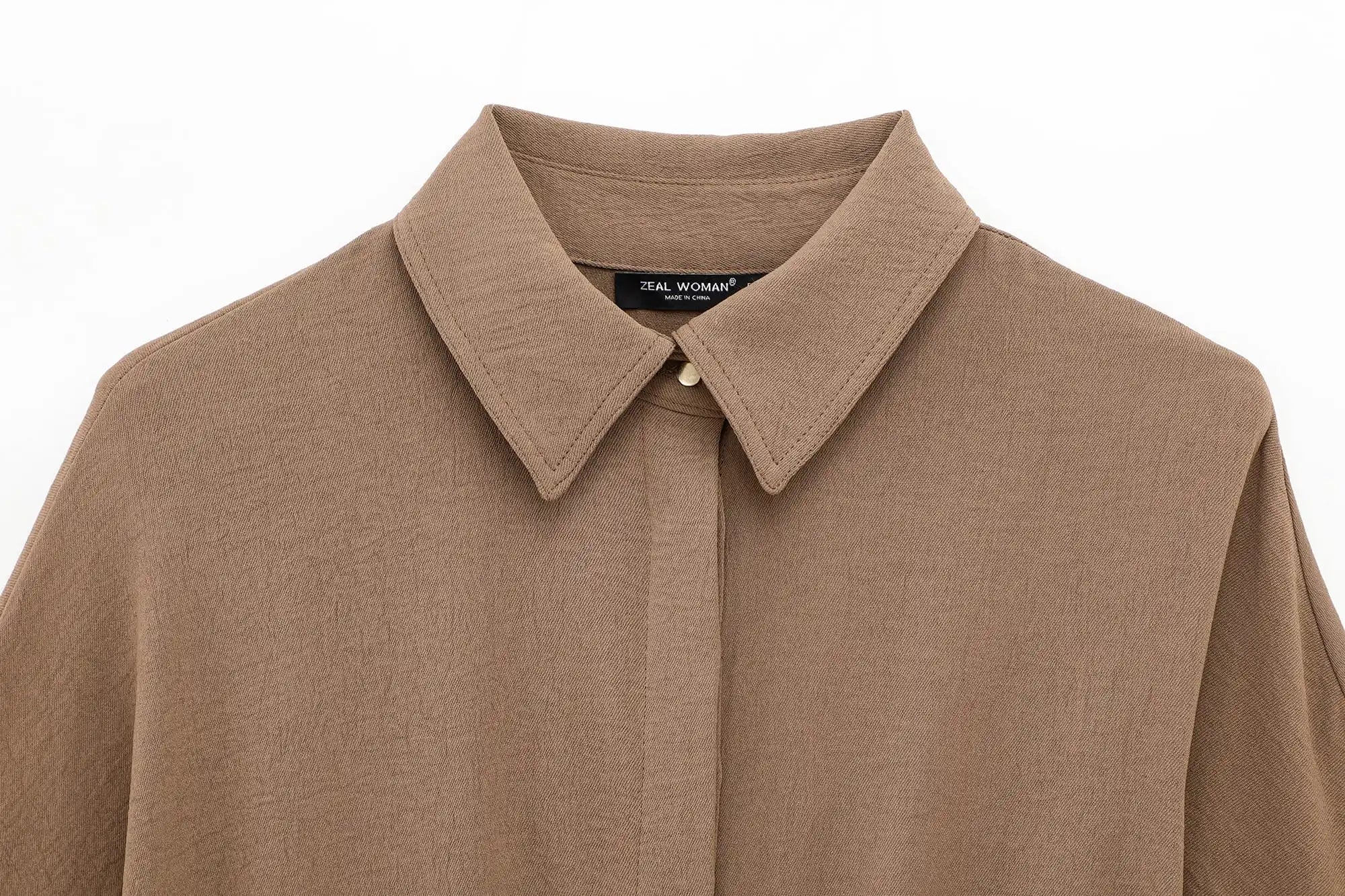 Women Casual Brown Lace-Up Waist Shirt and High Waist Wide Leg Pants Set for Spring Fashion