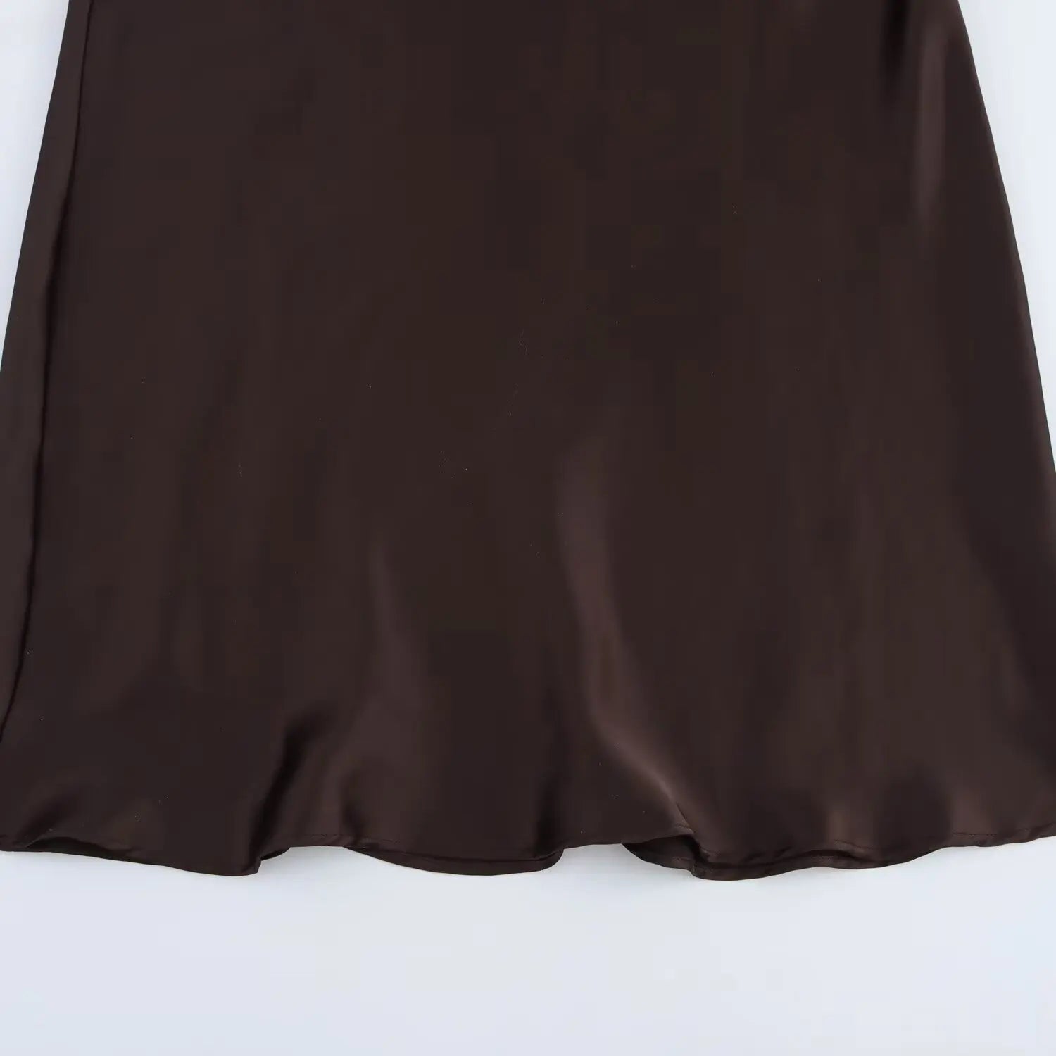 Elegant Satin Belt Midi Dress For Women Vintage Brown