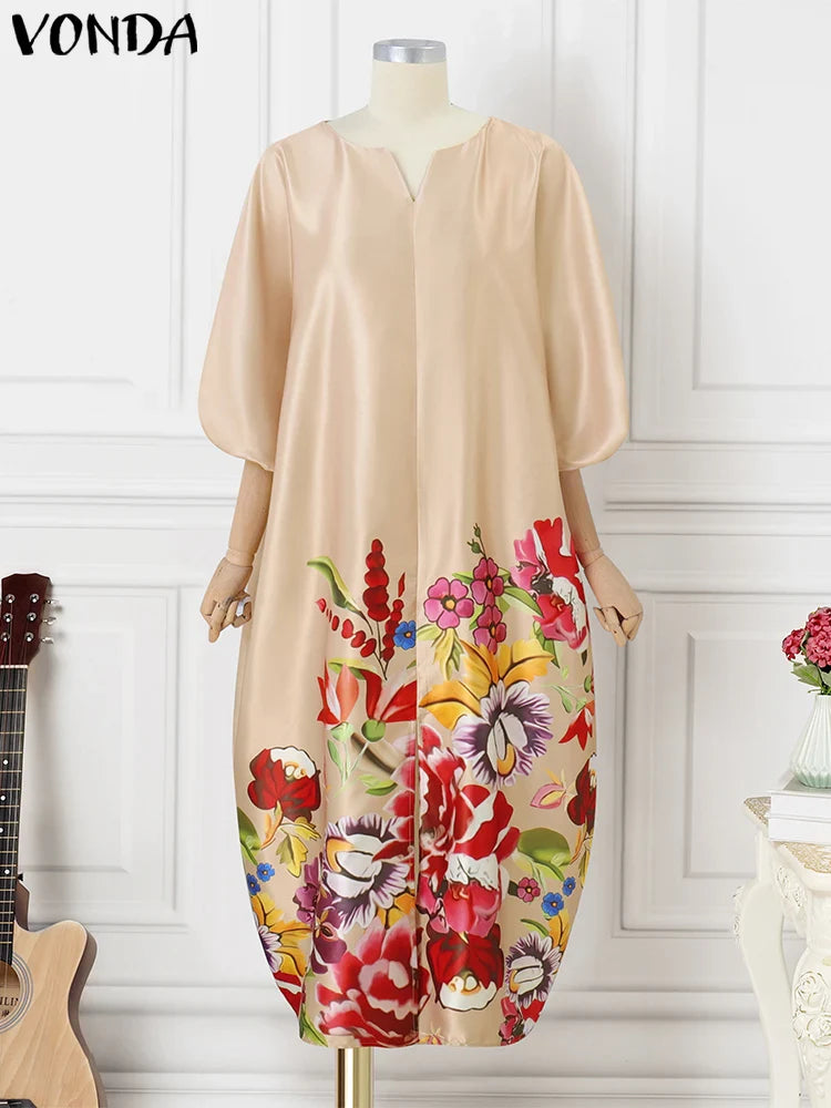 Bohemian Satin Silk Maxi Dress for Women Sundress Casual