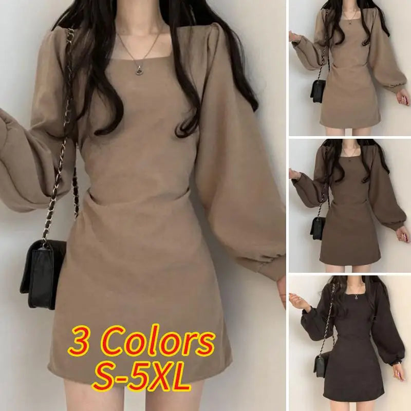 Women Square Collar Mini Dress Summer Sundress Chic