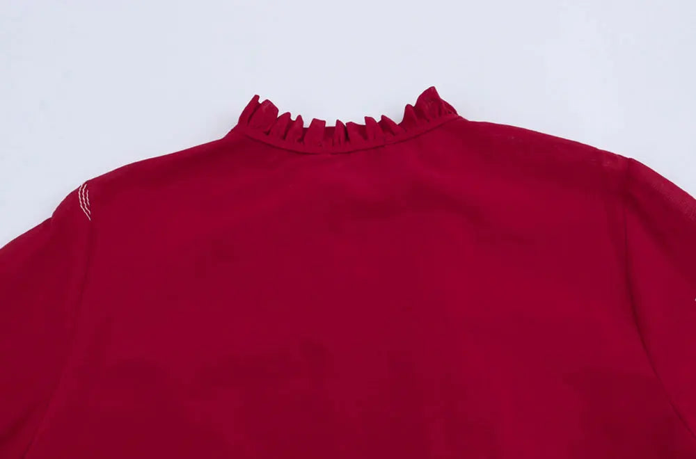 Women's Floral Embroidered Long Sleeve Button-Up Blouse Elegant Chic Shirt Top