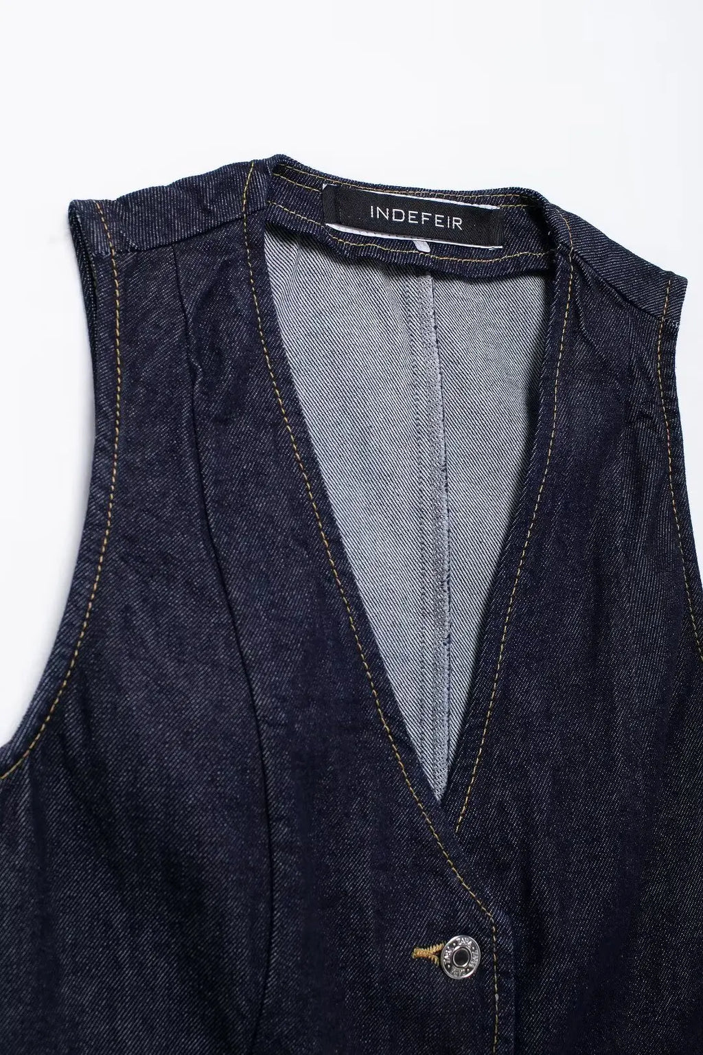 Denim V-Neck Collarless Vest Outfit with Long Pants for Women in Autumn