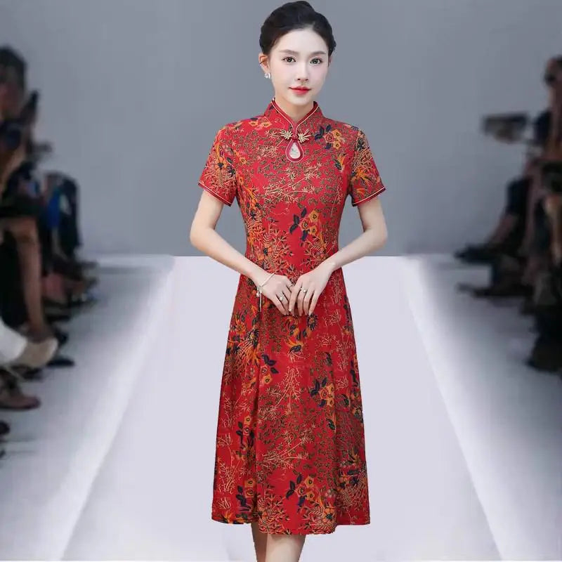 Floral A-Line Summer Dress For Women Short Sleeve Elegant