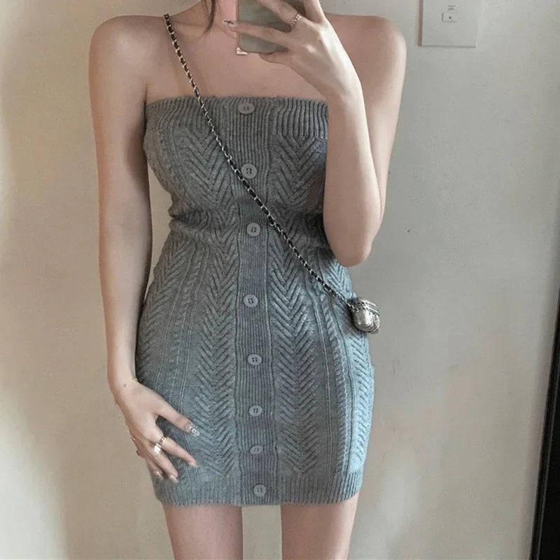 Off Shoulder Bodycon Dress Knit Ribbed Summer Streetwear