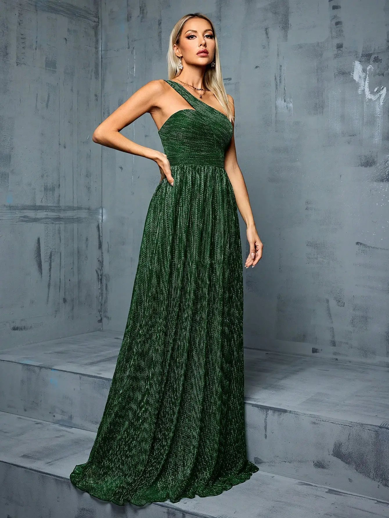One Shoulder Evening Gown With Irregular Long Skirt