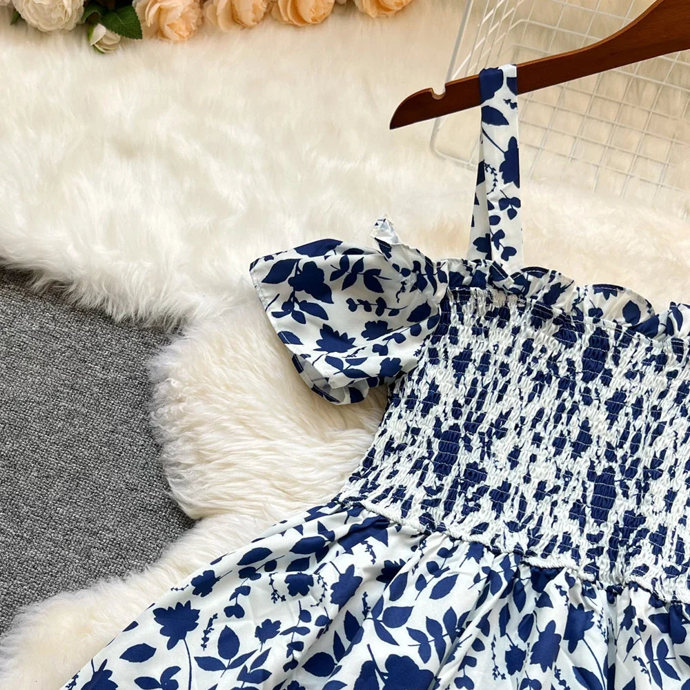 Floral Print Off Shoulder Summer Beach Dress For Women