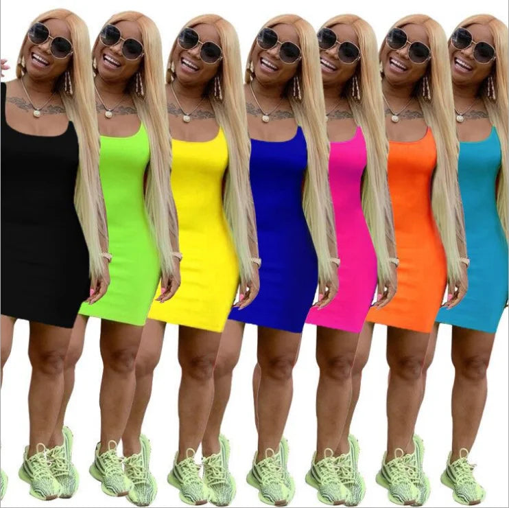 Women Solid Color Strap Casual Summer Sleeveless Dress