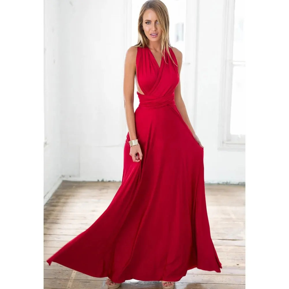 Multiway Wrap Convertible Boho Maxi Red Party Dress