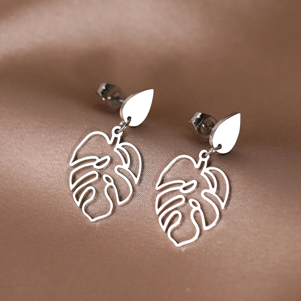 Stainless Steel Vintage Water Drop Plant Leaves Earrings for Women Fashion Jewelry Perfect for Parties and Special Occasions