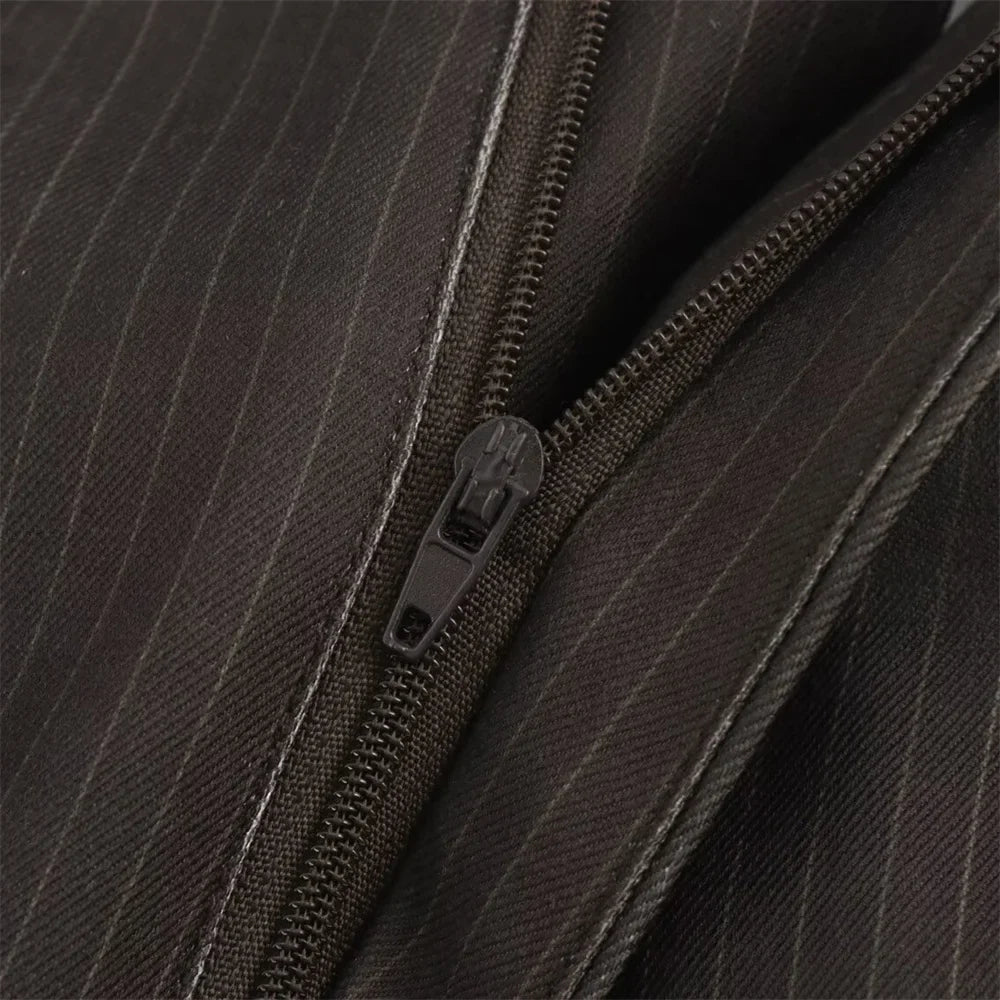 Autumn Women's Fashion Striped Loose Suit Coat with Buckle Decoration and High Waist Striped Pants Set