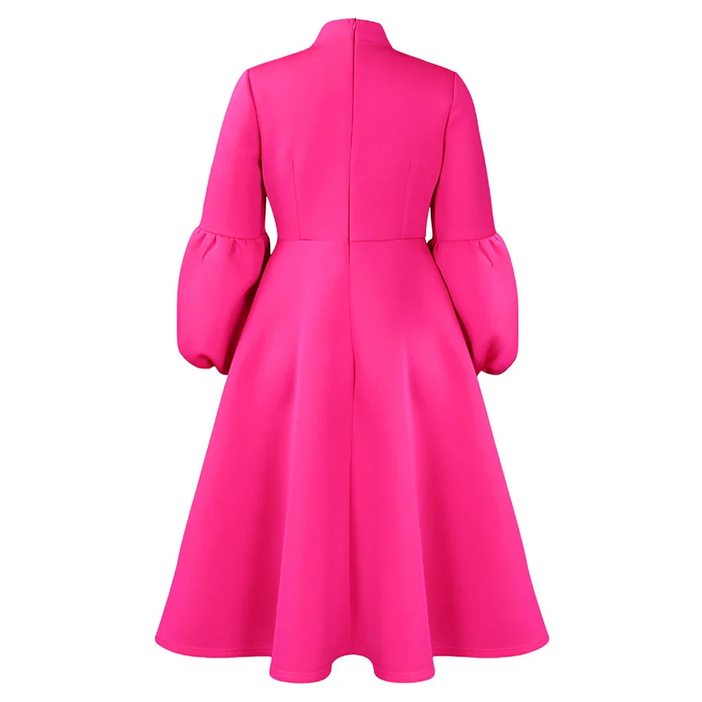 Elegant A Line Midi Dress With Bow Collar For Party