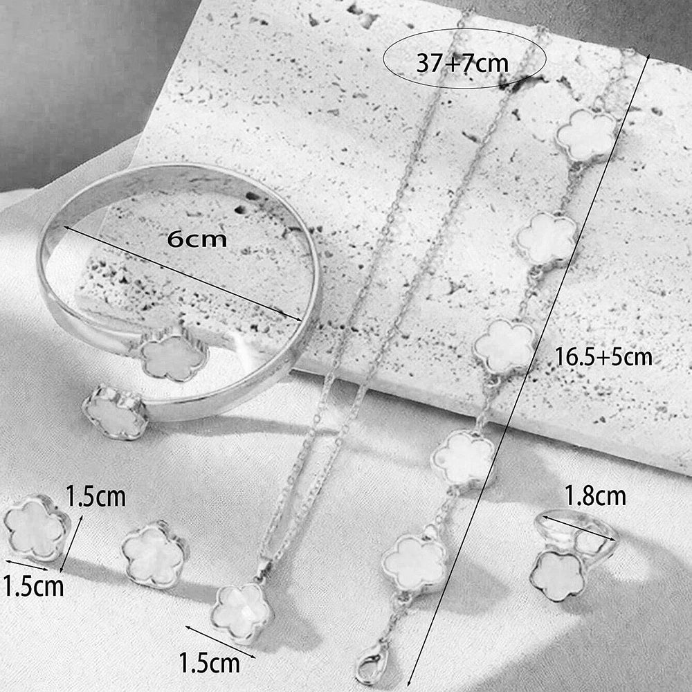 5pcs Women's Flower Jewelry Set with Bracelet Necklace Earrings and Ring