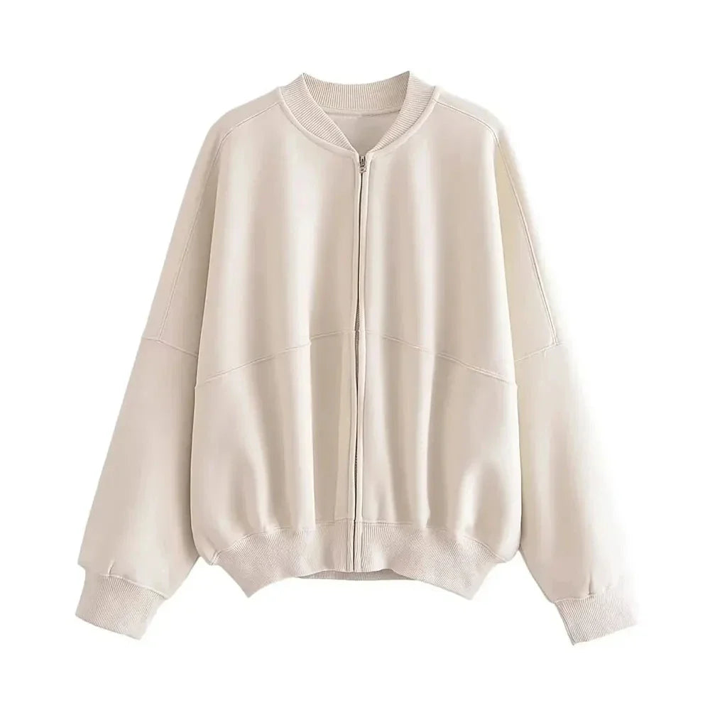 Casual Bomber Jacket Pant Set for Women Long Sleeve Zipper Coat Vintage Solid Sweatshirt Suit Autumn Streetwear Outfit