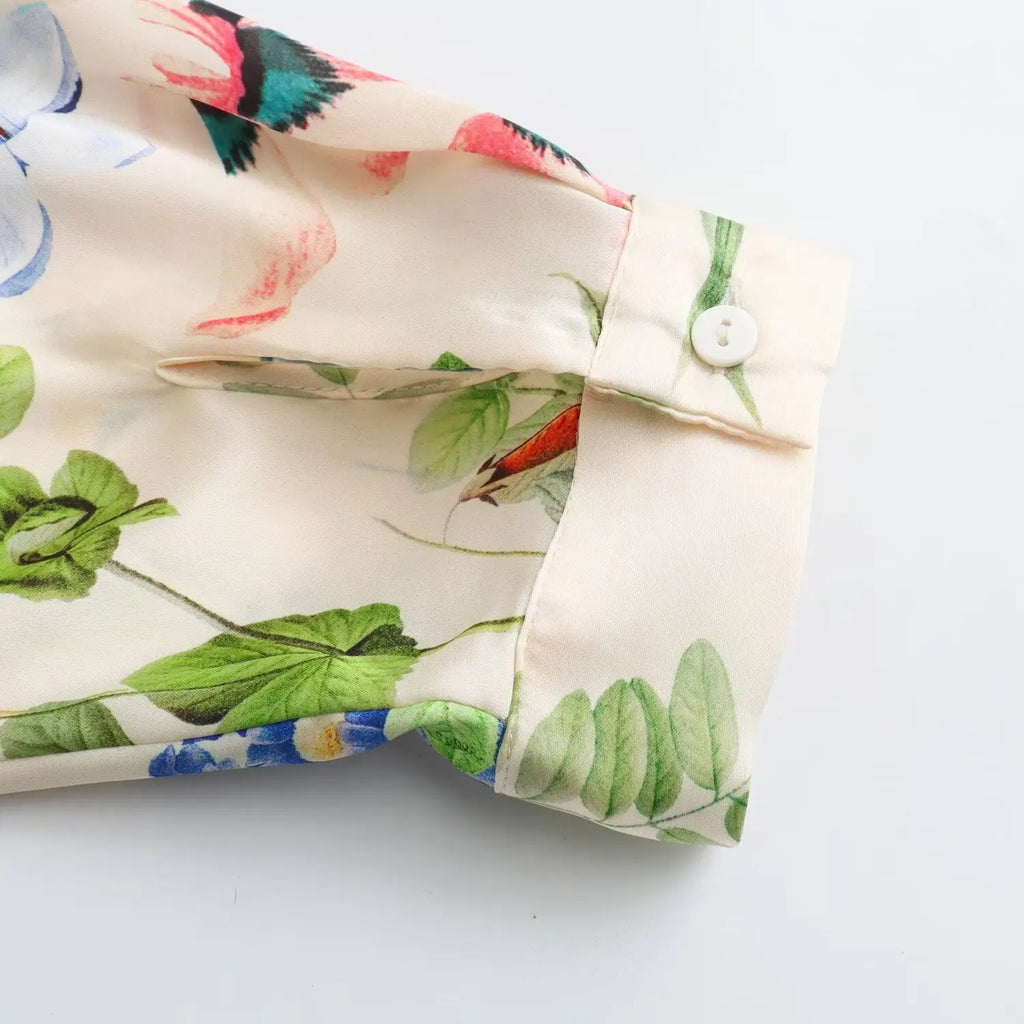 Elegant Women Floral Print Lapel Blouse Single Breasted Long Sleeve Casual Chic Top