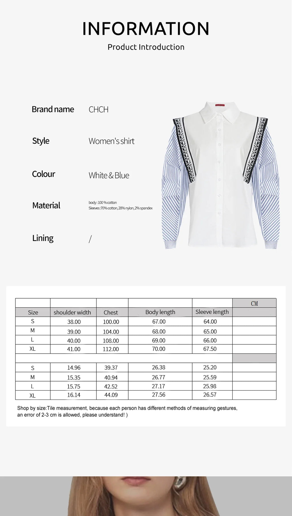 Women's Blue Striped Splicing Business Commuter Top with Stylish Bottom Shirt Design