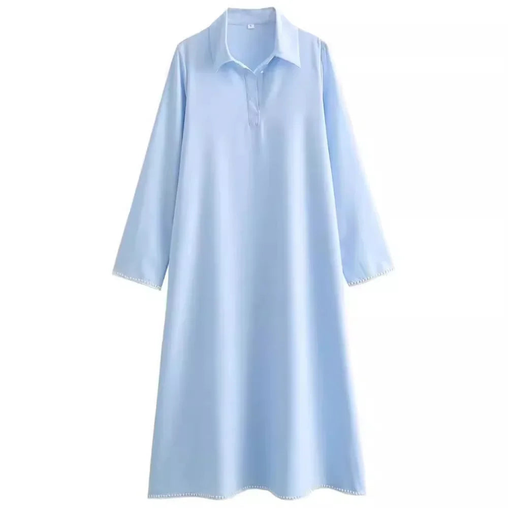 Green Embroidery Shirt Dress With Cuffed Sleeves Split Hem