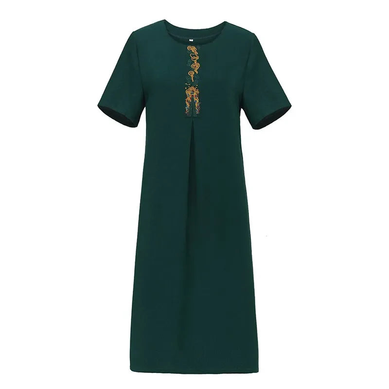 Embroidered Midi Dress for Women Vintage Style Casual Party