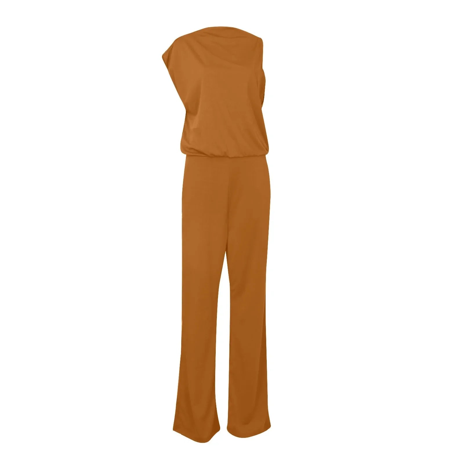 Women Fashion Long Sleeveless Rompers High Neck Wide Leg Overalls Vintage Style Waisted Playsuit Summer Jumpsuit